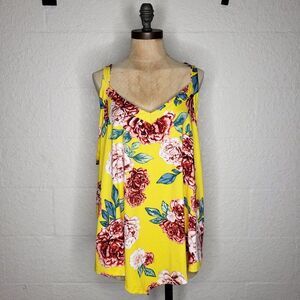 Paper Plane Yellow Floral V Hem Tank Top Size 1X